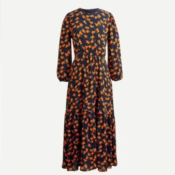 J Crew Flowy Tiered Midi Dress In Poppy Fields Size 0 - Picture 2 of 10